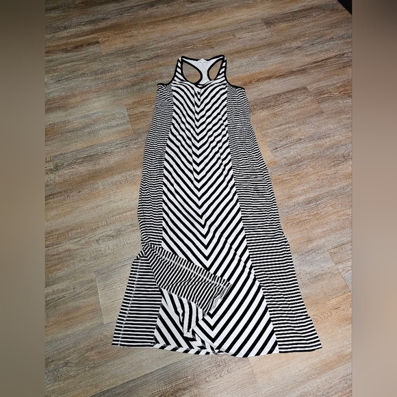Soma Maxi Striped Rayon Spandex Tank Dress Black and White Racer Back Size Lg - Picture 7 of 14